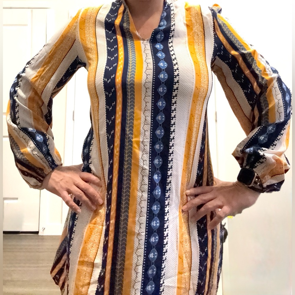SHEIN Yellow and Blue Striped Dress